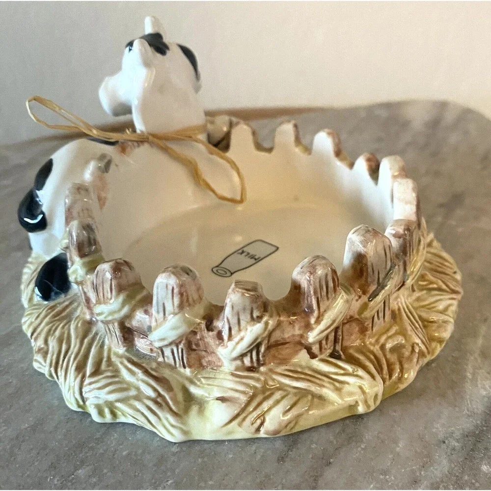 Vintage Ceramic Cow w Bell Milk Holder Farmhouse Decor Oh My Darling Cow - Picture 3 of 9